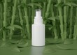 cosmetic spray product. beauty product package mockup. health skin nature product. spa natural spray cosmetic. bug insect mosquito protection. green leaf bamboo forest spray concept. 3d illustrator.