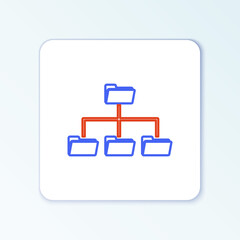 Canvas Print - Line Folder tree icon isolated on white background. Computer network file folder organization structure flowchart. Colorful outline concept. Vector.