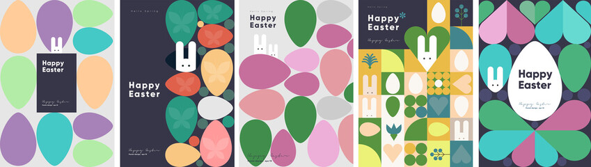 Wall Mural - happy easter. patterns. modern geometric abstract style. a set of vector easter illustrations. easte