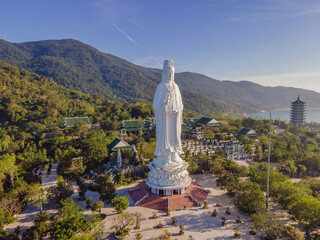 Aerial view, drone Chua Linh Ung Bai But Temple, Lady Buddha Temple in Da Nang, Vietnam