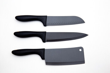 set of black luxury kitchen knife isolated on white 