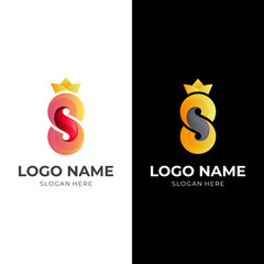 letter S luxury logo, letter S and crown, combination logo with 3d red and gold color style