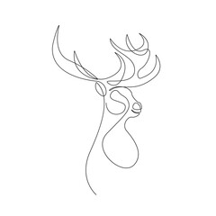 Wall Mural - Deer Continuous Line Drawing. Head of Deer Modern Contour Outline Drawing. Continuous One Single Line Drawing of Animal Portrait. Vector EPS 10.	