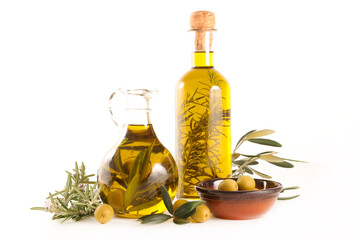 Canvas Print - olive oil and leaf isolated on white background