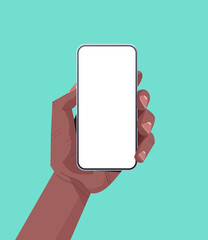 Wall Mural - african american human hand holding smartphone with blank touch screen using mobile phone concept isolated vertical vector illustration