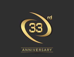 Wall Mural - 33 years anniversary logo style with swoosh ring golden color isolated on black background for celebration moment
