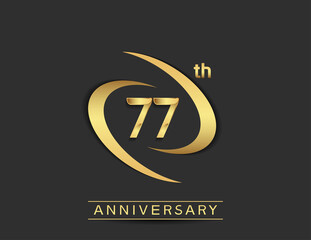 Wall Mural - 77 years anniversary logo style with swoosh ring golden color isolated on black background for celebration moment