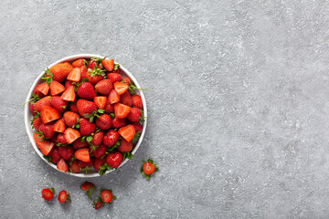 Wall Mural - Eco friendly strawberries on gray background with copy space