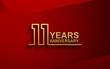 11 years anniversary line style design golden color with elegance red background for celebration