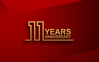 Wall Mural - 11 years anniversary line style design golden color with elegance red background for celebration