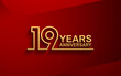 19 years anniversary line style design golden color with elegance red background for celebration