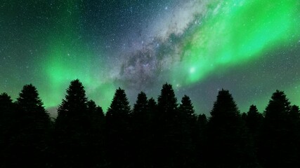night pine trees northern lights winter landscape green trees 4k