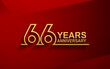 66 years anniversary line style design golden color with elegance red background for celebration