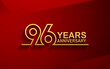 96 years anniversary line style design golden color with elegance red background for celebration