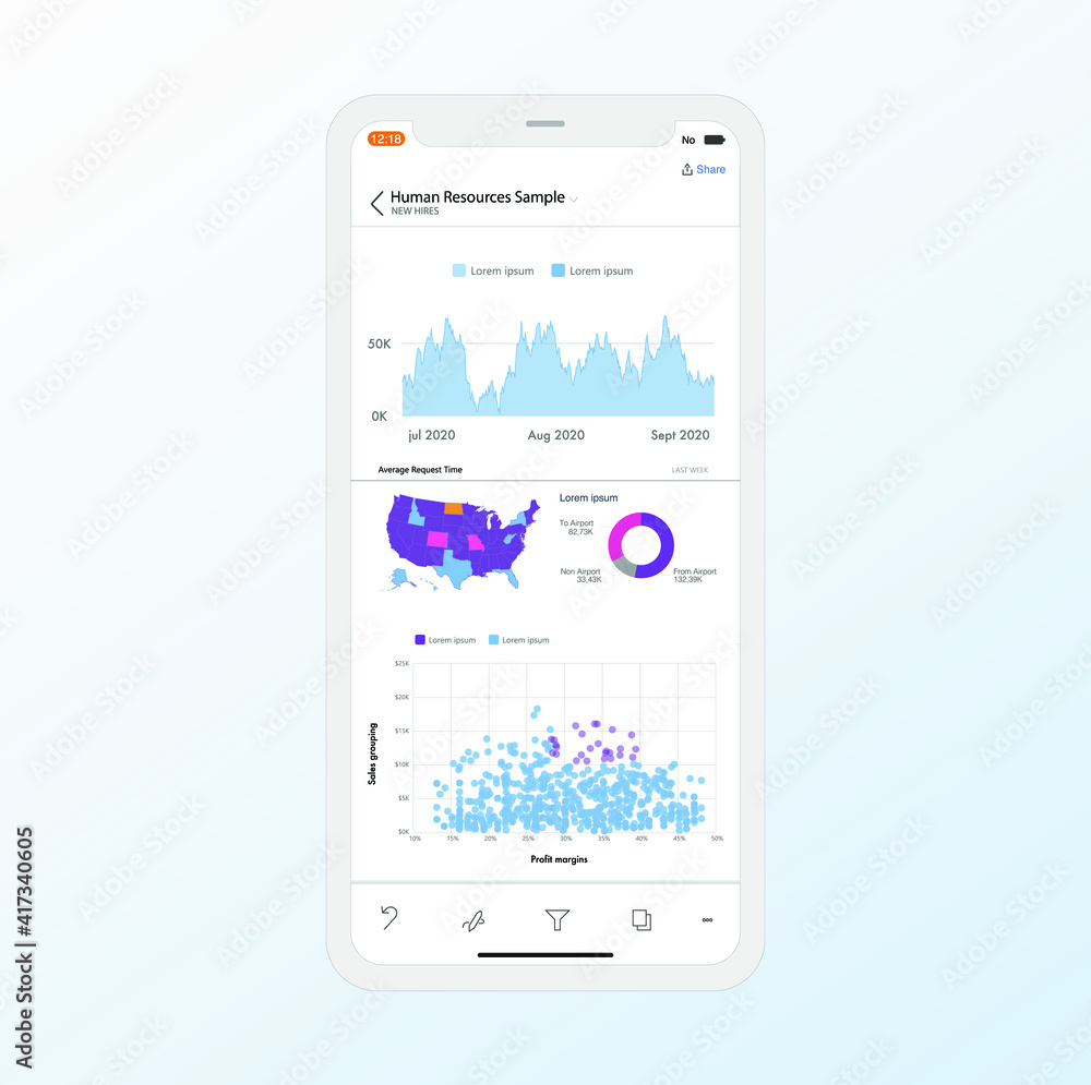 Vector de Stock Mobile dashboard with data visualization and map ...