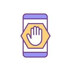 Sticker - Phone addiction decreasing RGB color icon. Setting limits. Increasing concentration. Mobile phone overuse. Gadgets for distraction. Minimizing smartphone checking. Isolated vector illustration