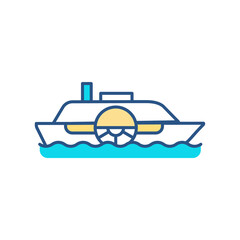 Sticker - Cruise ship RGB color icon. Passenger boat. Journey and transportation purpose. Cruising. Shore excursions. Tourism industry. Round-trip voyages. Ocean liner. Isolated vector illustration