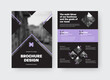 © olegphotor - Brochure template with vector illustration, purple inserts, cross, place for photo, presentation of creative design on black background.