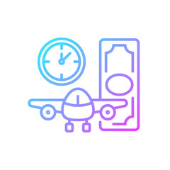 Sticker - Aircraft rental gradient linear vector icon. Civil aviation. Ability to get plane for rent. Light aircraft. Thin line color symbols. Modern style pictogram. Vector isolated outline drawing