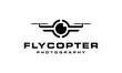 black logo initial letter F with drone helicopter camera lens photography
