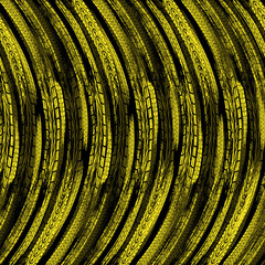 Wall Mural - Grunge tire track circle yellow background