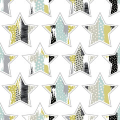 Wall Mural - Seamless pattern with stars. Can be used on packaging paper, fabric, background for different images, etc. Freehand drawing