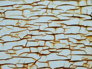 Sticker - white metal wall with rust of the crack texture