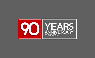 Wall Mural - 90 years anniversary in square with white and red color for celebration isolated on black background