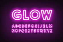 Purple Neon Capital Alphabet Letters, Glow Ultraviolet Font