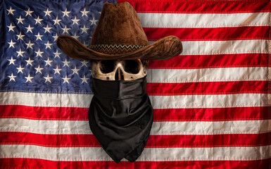 Wall Mural - skull cowboy hat flag