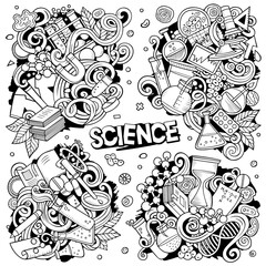 Wall Mural - science cartoon vector doodle designs set.
