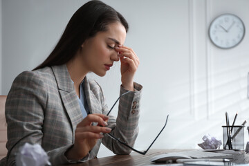 Poster - Businesswoman stressing out at workplace in office