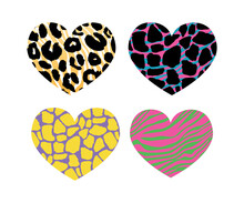 Hearts With Animal Print In Vector Format, Individual Objects
