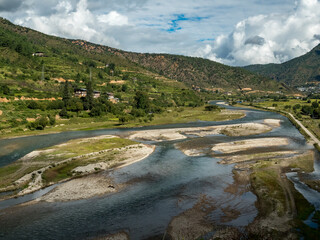 Wall Mural - landscape with river and mountains in Bhutan