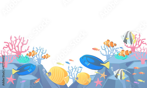 夏の海の熱帯魚のベクターイラストフレーム縦 コピースペース バナー Do Pokoju Mlodziezowego Fototapety 夏の海の熱帯魚のベクターイラストフレーム縦 コピースペース バナー Do Pokoju Mlodziezowego Fototapety