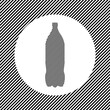 A large plastic bottle symbol in the center as a hatch of black lines on a white circle. Interlaced effect. Seamless pattern with striped black and white diagonal slanted lines