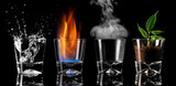 Fototapeta Na ścianę - four symbols of the elements in glasses, earth, water, air, fire