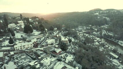 Poster - Snow Dusted Historic Town of Ironbridge at Sunrise