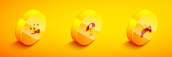 Wall Mural - Set Isometric Juggling ball, Sun protective umbrella and Gamepad icon. Vector.