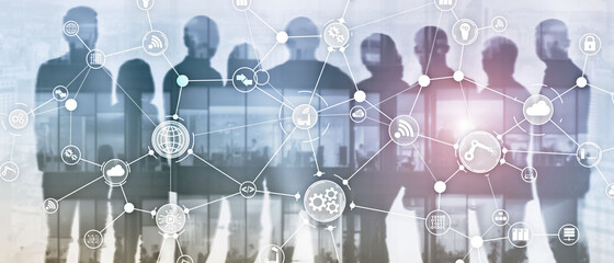 Wall Mural - technology industrial business process workflow organisation structure on virtual screen. iot smart 
