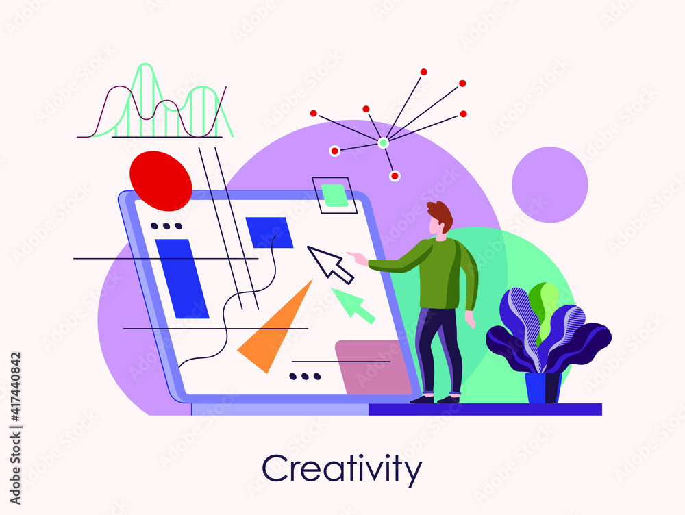Vector illustration. The man creates a visual environment, site design ...