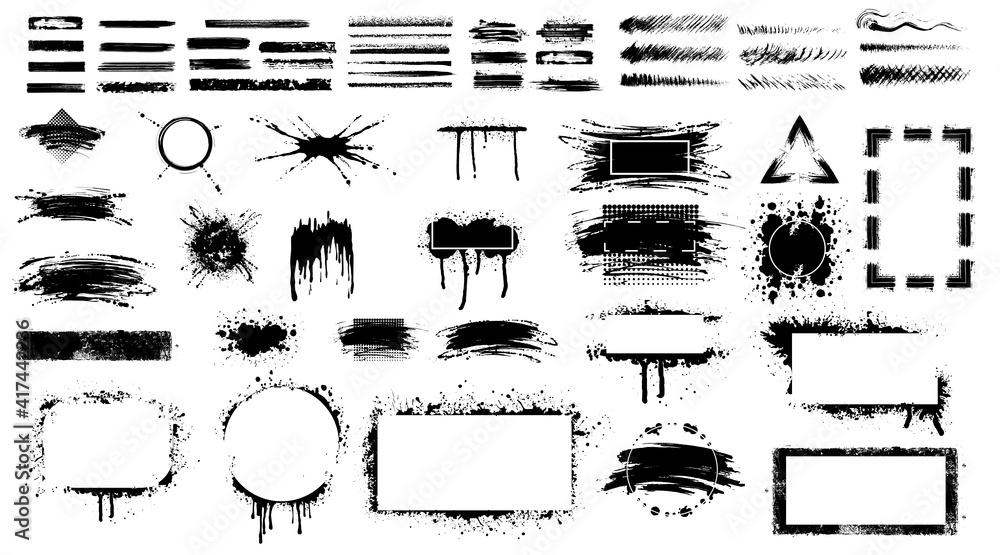 Grunge stencil frames. Set of hand drawn spray paint frames and text ...