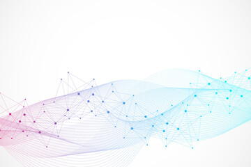 Wall Mural - geometric abstract background with connected line and dots. structure molecule and communication. bi