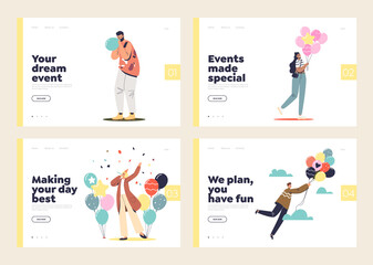 Wall Mural - Event agency and celebration planning concept of set of template landing pages