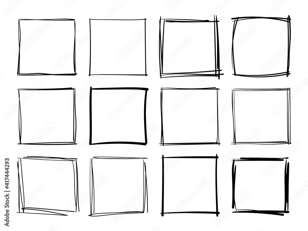 Hand drawn frames. Handdrawn square frame. Vector borders grunge ...