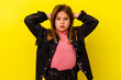 © Asier - Little caucasian girl isolated on yellow background celebrating a victory or success, he is surprised and shocked.