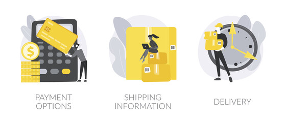 Wall Mural - online shopping website abstract concept vector illustration set. payment options, shipping informat