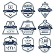 9 multicolored retro car emblems