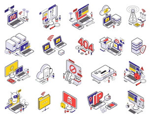 Wall Mural - web hosting isometric icon set