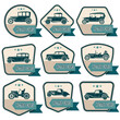 Set of 9 multicolored retro car emblems